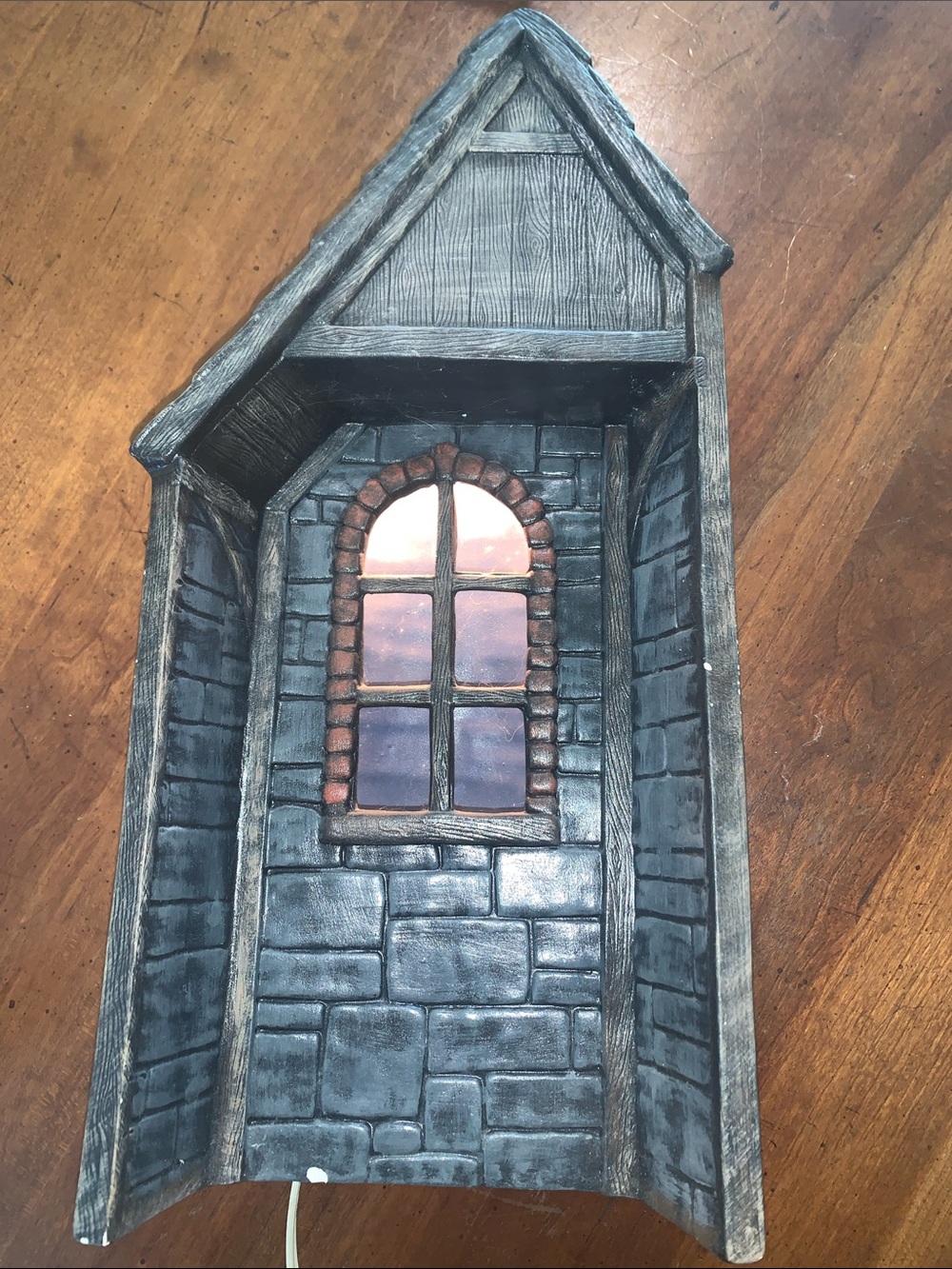 Rustic Gray Ceramic Wall Niche with Arched Window - Home Wall Decor